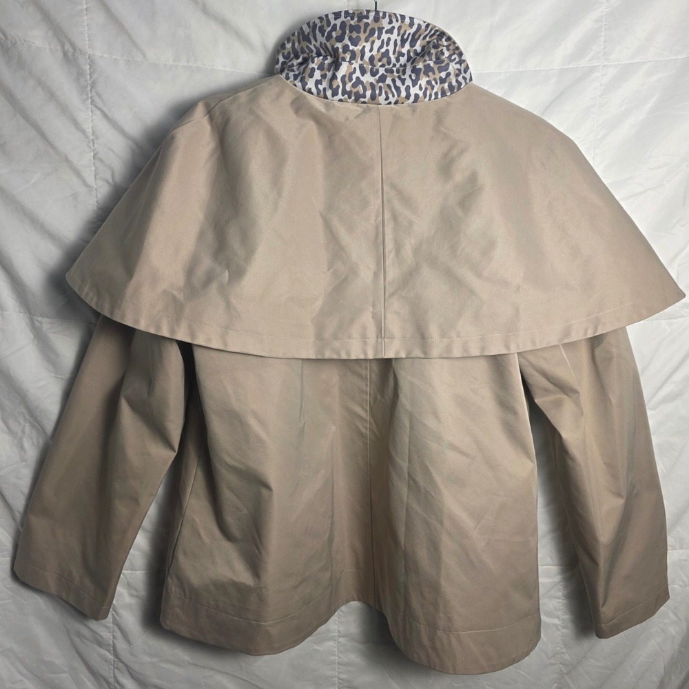 Sam Edelman Cape Trench Jacket Beige Leopard Trim Zip Front Utility Quiet Luxury - Picture 8 of 9